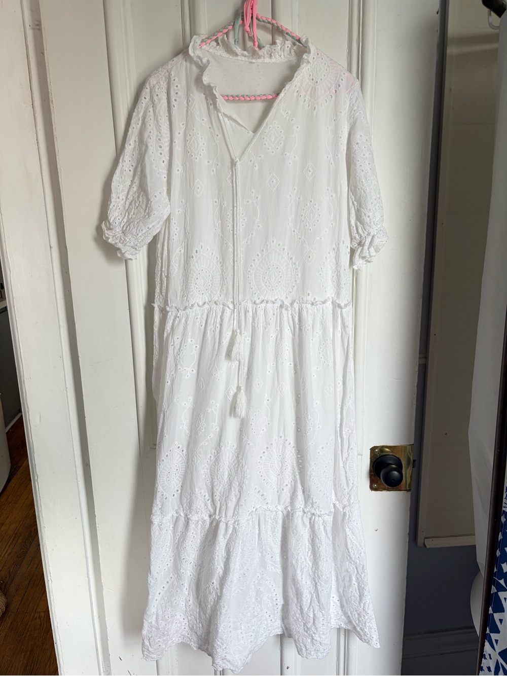 Boho White Eyelet Tiered Dress